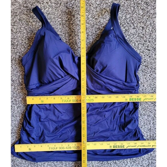 Swim Top Navy 16W DD Solid Wrap Front Tummy Control 1X Underwire Lands End S858 - Picture 4 of 10